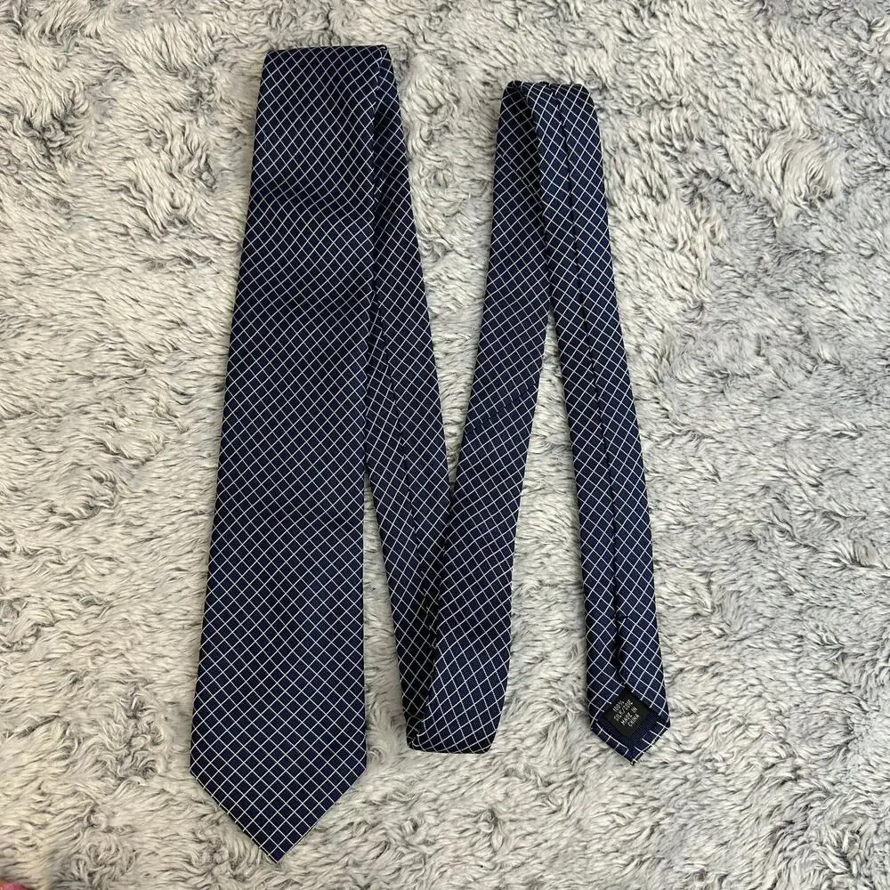 Michael Kors Mini Grid Blue White Silk Neck Tie 100% Silk Formal Work Business